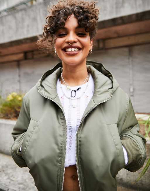 ASOS DESIGN cropped bomber jacket in khaki