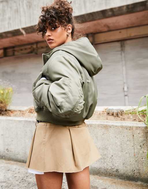 Cropped khaki bomber on sale jacket