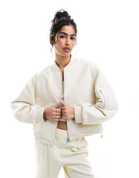 ASOS DESIGN - Cropped bomberjack met textuur in stone - view 1