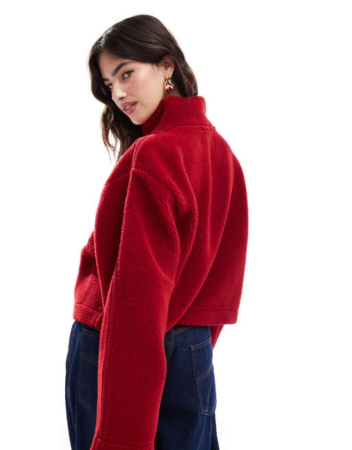 ASOS DESIGN - Cropped borgjack met opstaande boord en bies op de mouwen in rood, 2 van 4