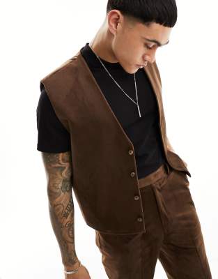 ASOS design cropped boxy suit waistcoat in brown suedette - ASOS Price Checker