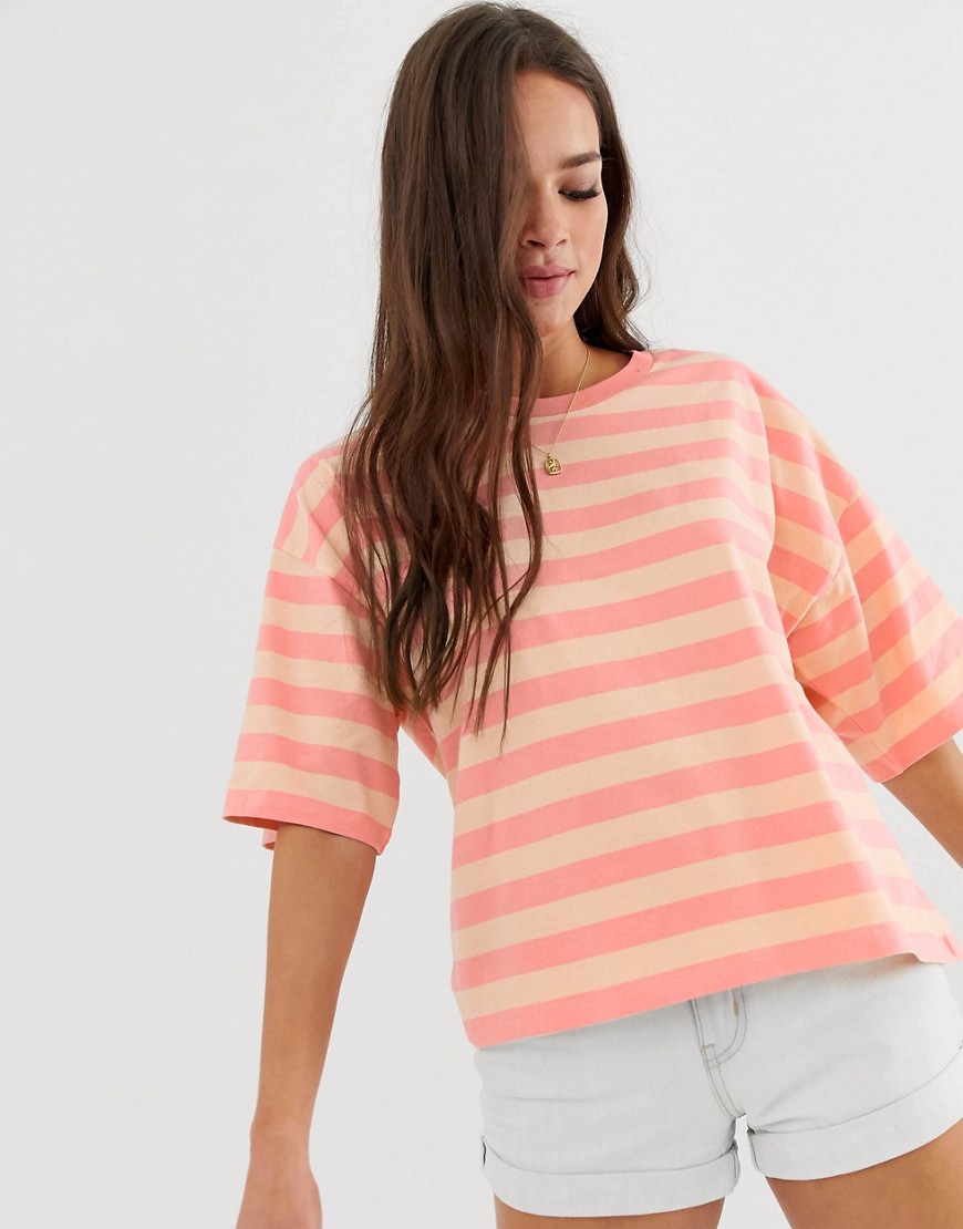 ASOS DESIGN cropped boxy t-shirt in washed stripe-Orange