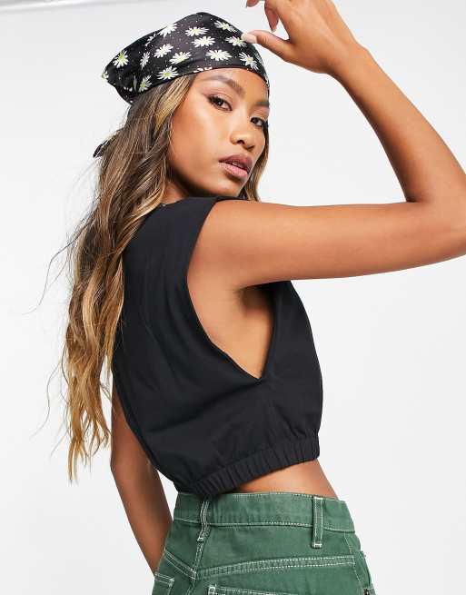 ASOS Hayley Lace & Elastic Side Boob Crop in Black