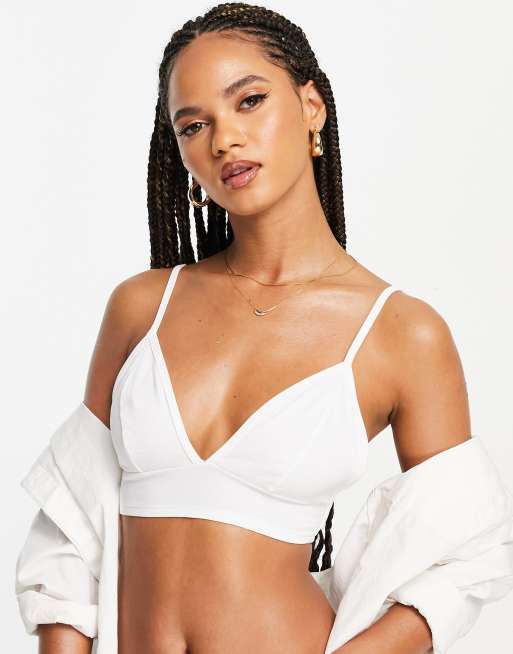 ASOS DESIGN - Cropped bralette van katoenmix met V-hals in wit - WHITE