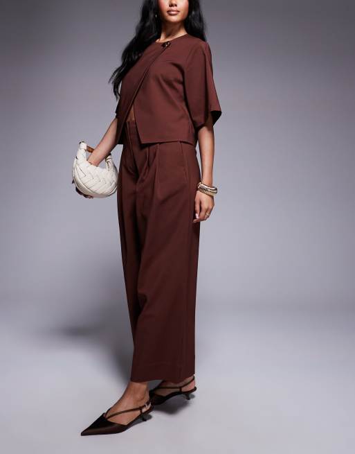ASOS DESIGN - Cropped broek met bandje aan de taille in chocoladebruin, deel van co-ord set, 3 van 5