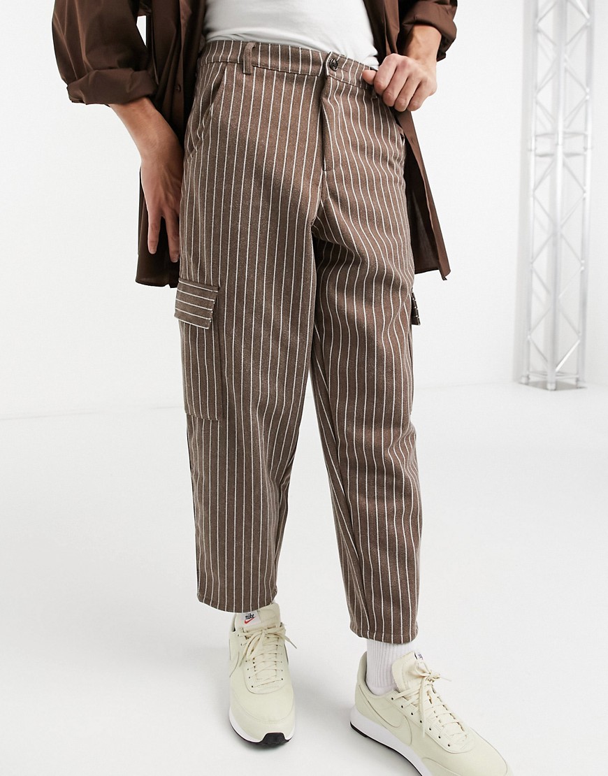 ASOS DESIGN - Cropped broek met wijde pasvorm en strepen in bruin