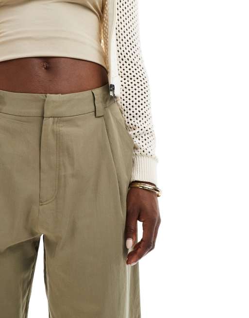 ASOS DESIGN - Cropped broek met wijde pijpen in olijfgroen, 4 van 5