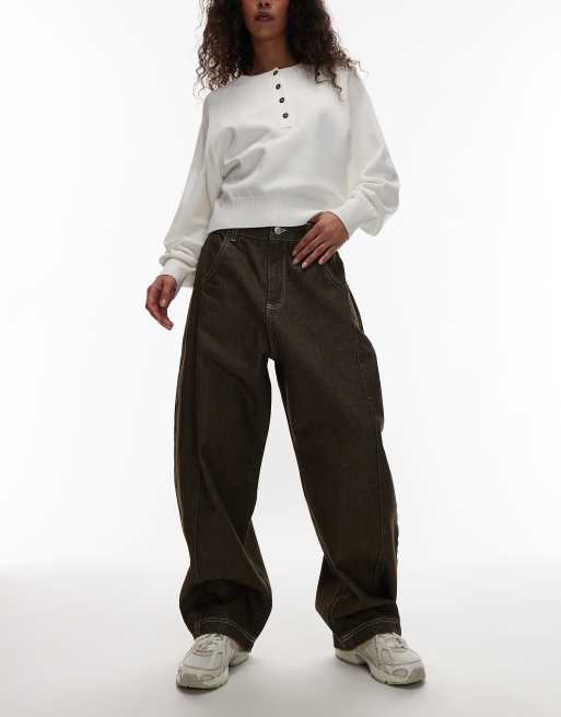 ASOS DESIGN - Cropped broek met wijde ronde pijpen in olijfgroen