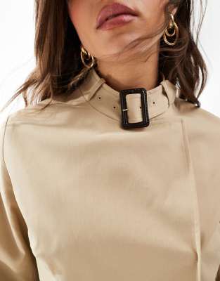 Asos Design Cropped Buckle Belt Trench Coat