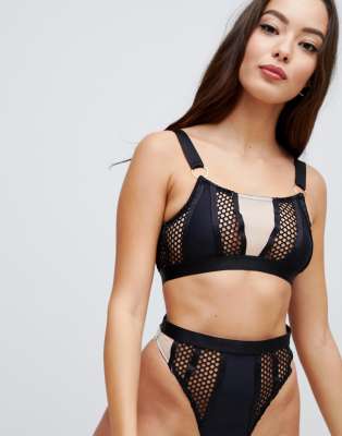 ASOS DESIGN fishnet & mesh chunky strap crop-Black Black