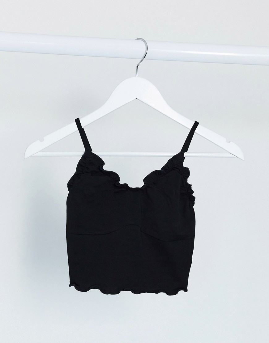 ASOS DESIGN - Cropped cami met gerimpelde rand en naaddetail aan de borst in zwart