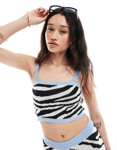 ASOS DESIGN – Cropped Camisole-Top aus Strick mit Zebramuster - view 1