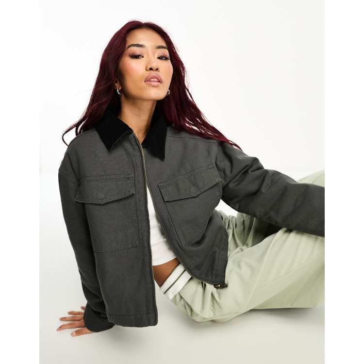 Double-Faced Canvas Cropped Jacket: Women's Designer Jackets