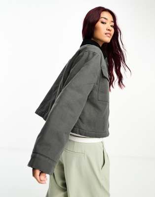 ASOS DESIGN cropped canvas jacket in charcoal | ASOS