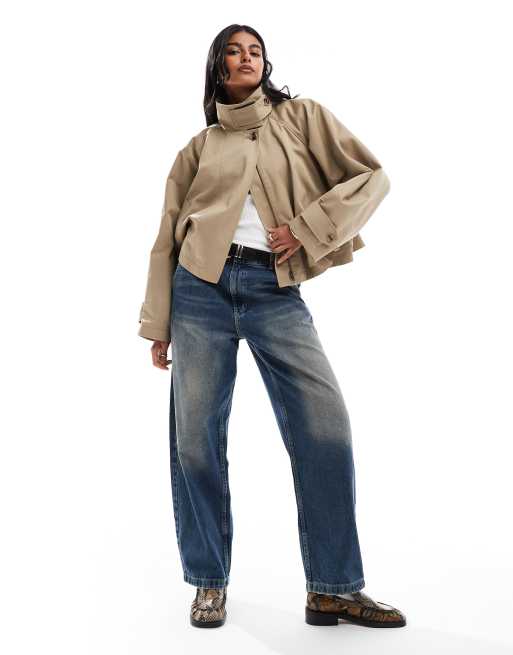 ASOS DESIGN cropped cape detail trench coat in rye