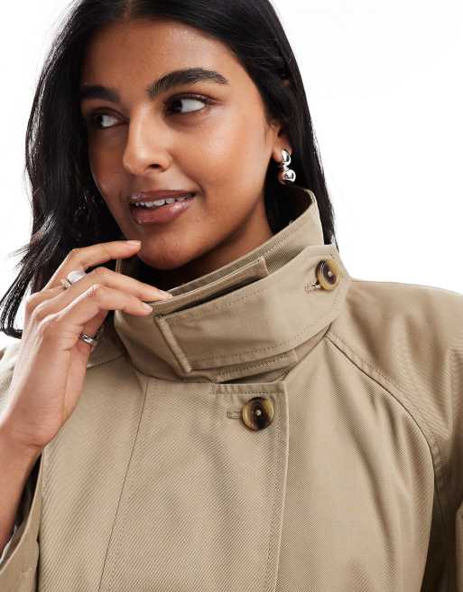 ASOS DESIGN cropped cape detail trench coat in rye