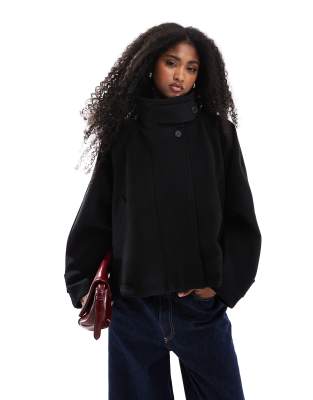 cropped cape formal coat in black