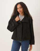 & Other Stories wool look mock neck short jacket in black