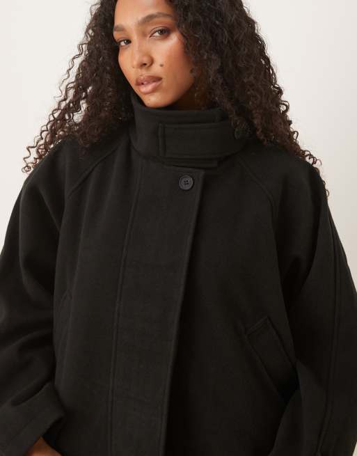 ASOS DESIGN cropped cape formal coat in black
