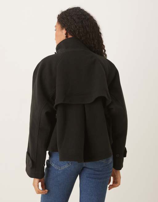 ASOS DESIGN cropped cape formal coat in black