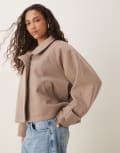 [ASOS DESIGN] ASOS DESIGN cropped cape formal coat in mushroom-Grey L Brown