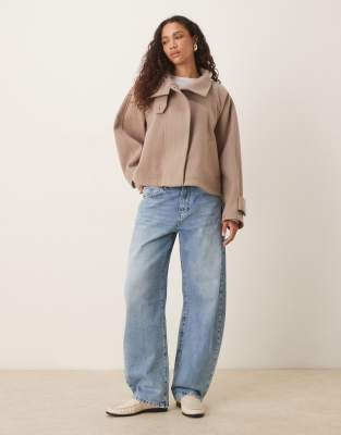 Asos Design Cropped Cape Formal Coat In Brown