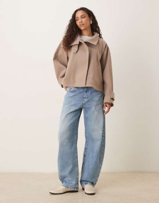 ASOS DESIGN cropped cape formal coat in mushroom
