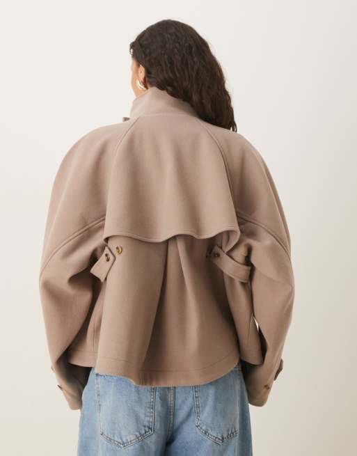 ASOS DESIGN cropped cape formal coat in mushroom
