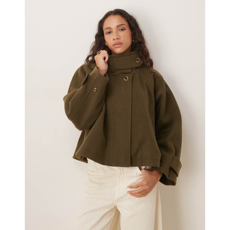 ASOS DESIGN cropped cape formal coat in olive | ASOS