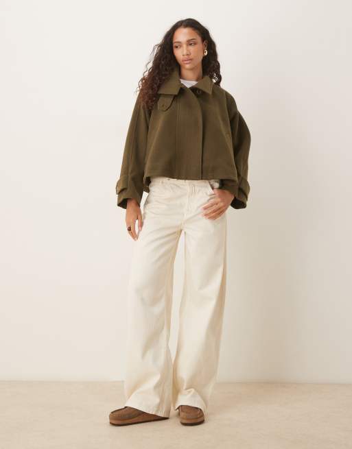 ASOS DESIGN cropped cape formal coat in olive
