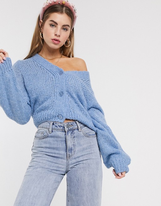 ASOS DESIGN cropped cardi with puff sleeve