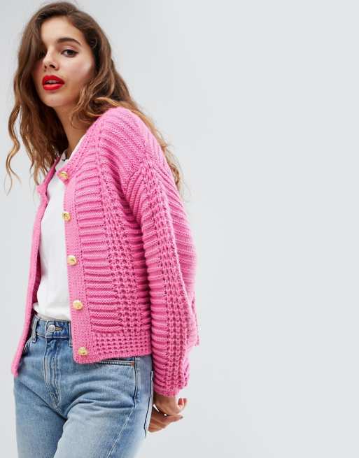 ASOS DESIGN cropped cardigan with gold buttons ASOS ASOS DESIGN cropped cardigan with gold buttons ASOS