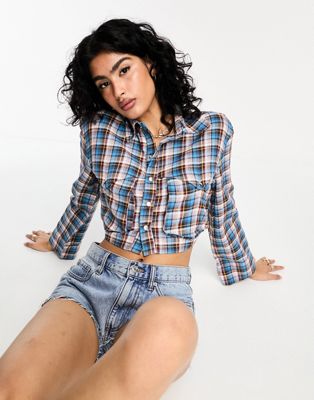 ASOS DESIGN festival cropped check shirt with western pockets