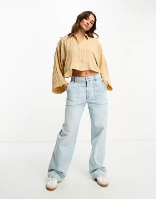 ASOS DESIGN knot front shirt in cheesecloth in mushroom