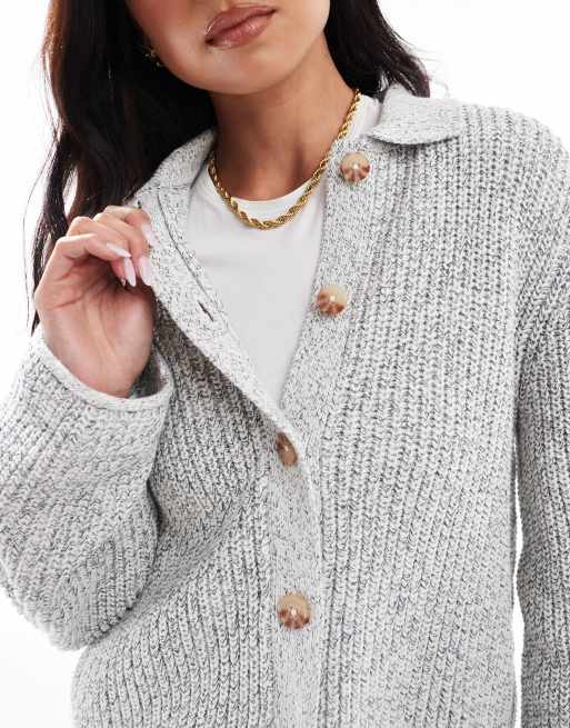 ASOS DESIGN cropped collar cardigan in black and white twist yarn