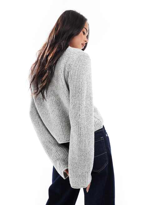 ASOS DESIGN cropped collar cardigan in black and white twist yarn