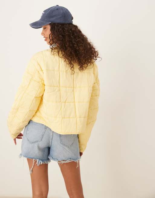 ASOS DESIGN cropped collarless quilted jacket in lemon