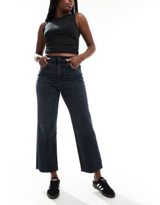 cropped comfort stretch straight leg jeans in blue black-Navy