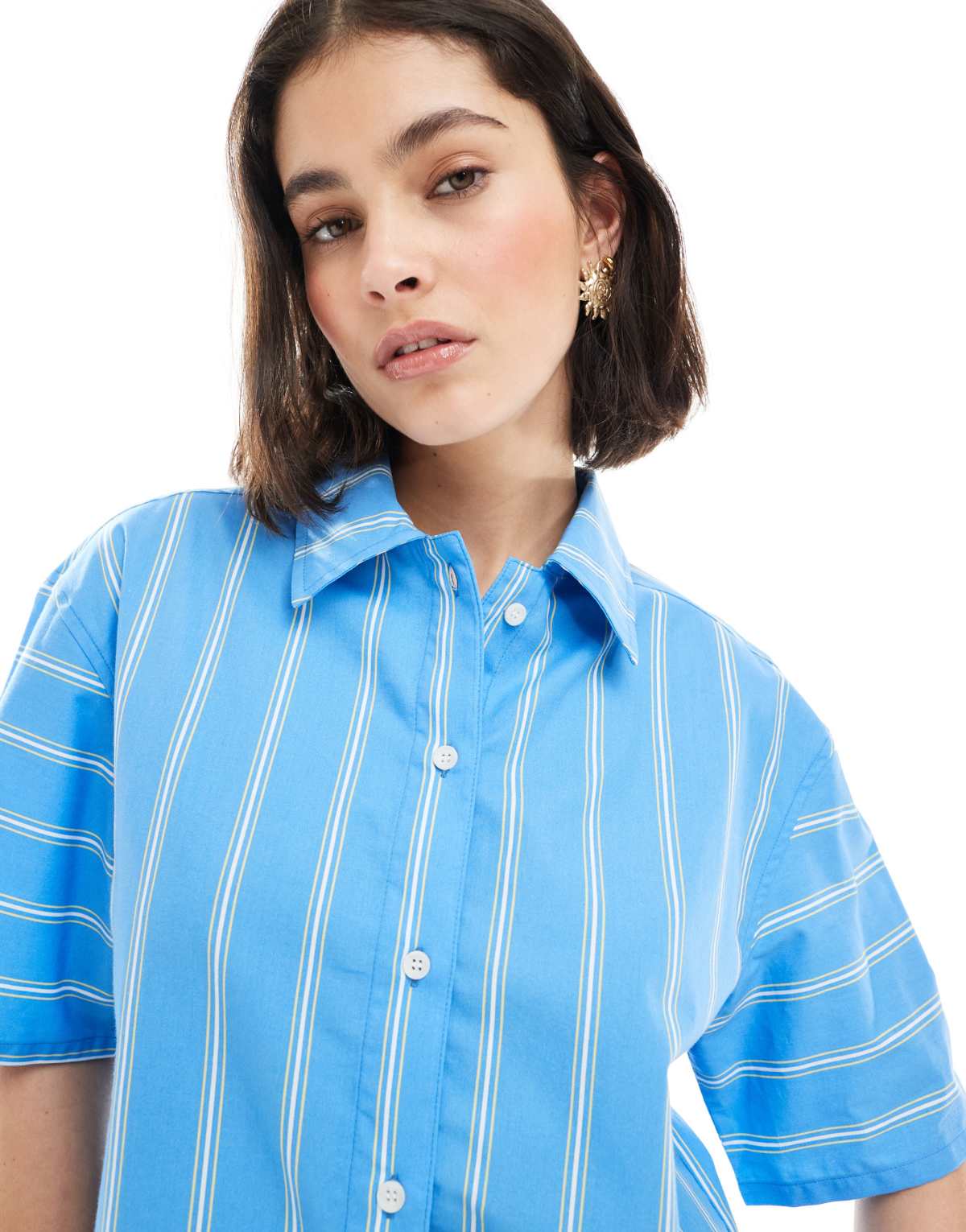 ASOS DESIGN cropped cotton poplin shirt with contrast stripe sleeve