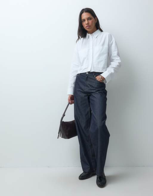 ASOS DESIGN cropped cotton shirt with pocket detail in white, 2 of 4