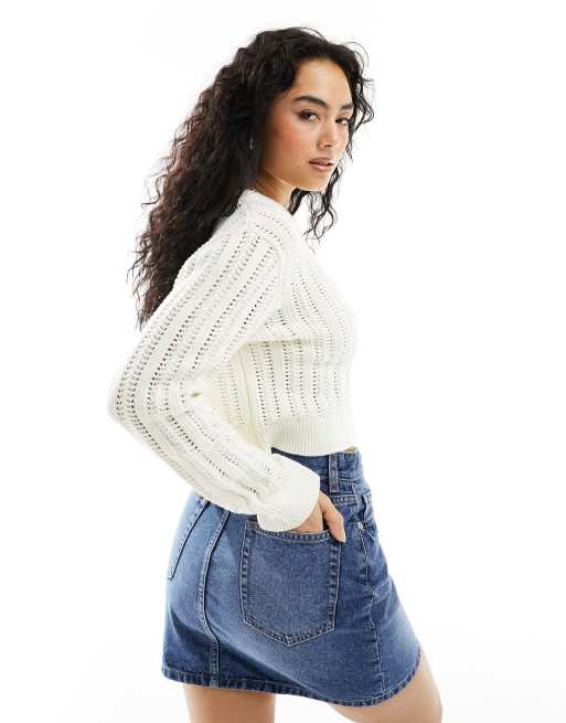 ASOS DESIGN knit cami with super cropped sweater in cream