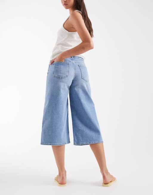 ASOS DESIGN - Cropped culotte jeans in helder blauwe wassing, 2 van 5
