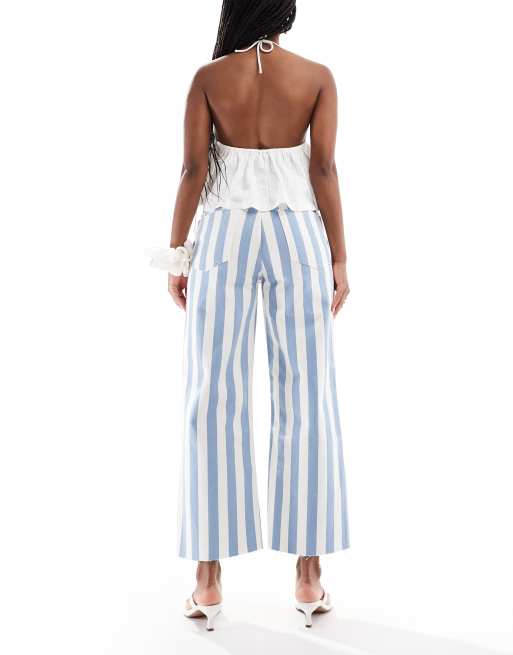 ASOS DESIGN - Cropped dad-jeans med vide ben og blå/hvide striber, 3 af 5