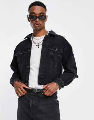 ASOS DESIGN cropped denim jacket in black - ASOS Price Checker