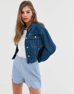 dark blue cropped denim jacket