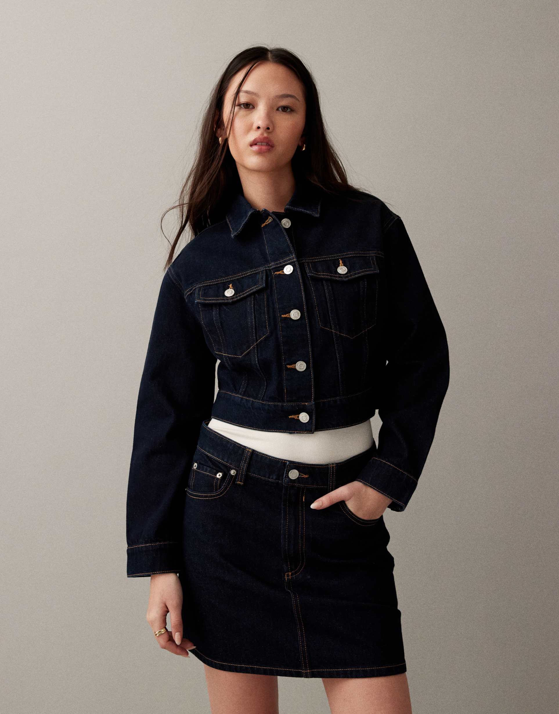 asos design cropped denim jacket in rinse