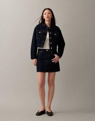 Asos Design Cropped Denim Jacket In Blue