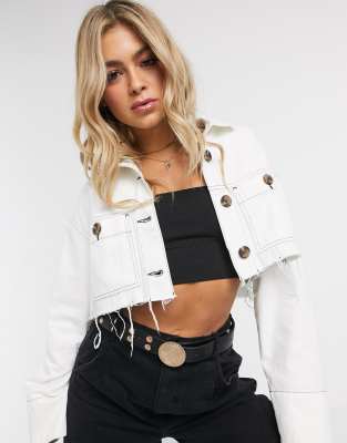 cropped white denim jacket