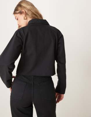 ASOS DESIGN cropped denim shirt with abstract gold buttons