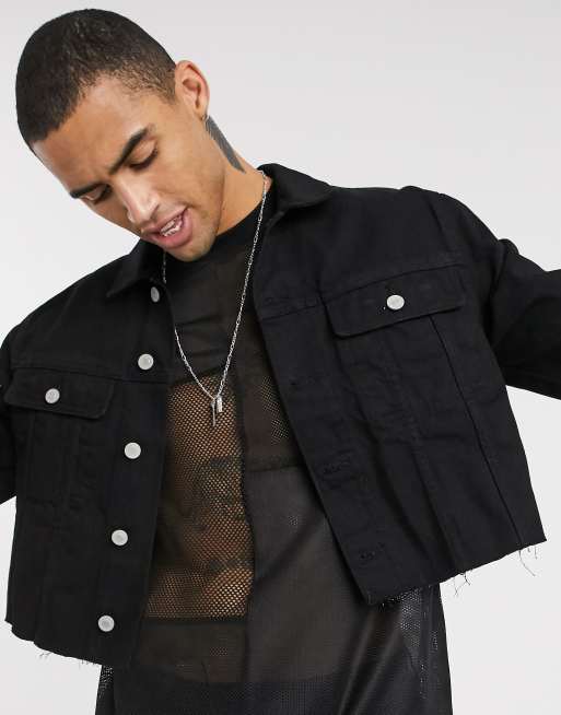 ASOS DESIGN - Cropped denimjakke i vasket sort